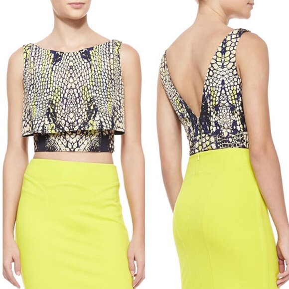 NWT ALEXANDER MCQUEEN Crocodile Print Party Crop Top 38 2 Layered Sleeveless NEW - Picture 1 of 4